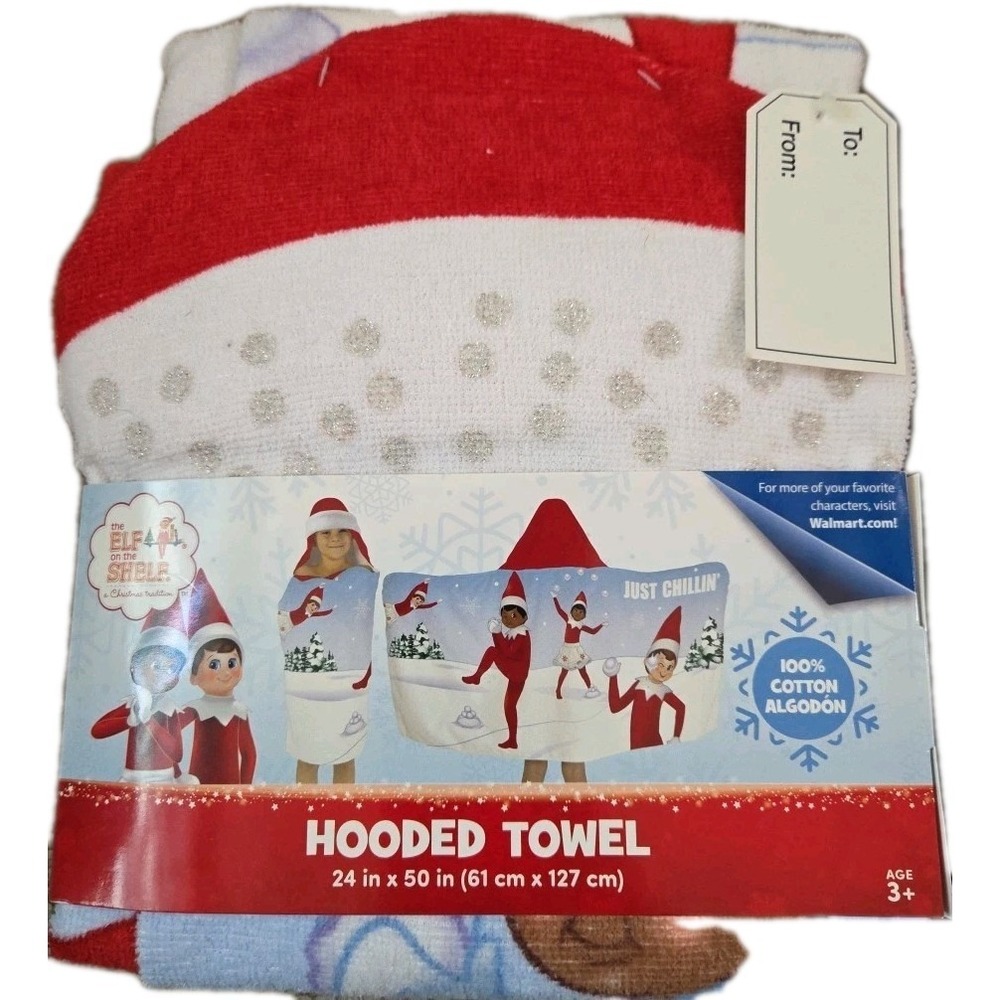 Elf On The Shelf Just Chillin' Hooded Towel w Gift Tag 24" x 50" 100% Cotton